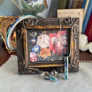 BRIGHTON Blue and Silver Jewelry Set Necklace, earrings, and matching bracelet.